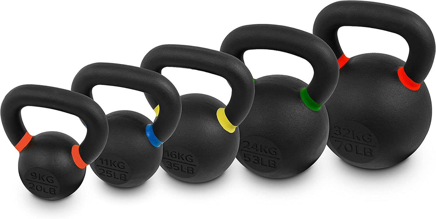 Premium Cast Iron Kettlebells Powder Coated Kettle Bell Weights - Includes LB and KG Weight