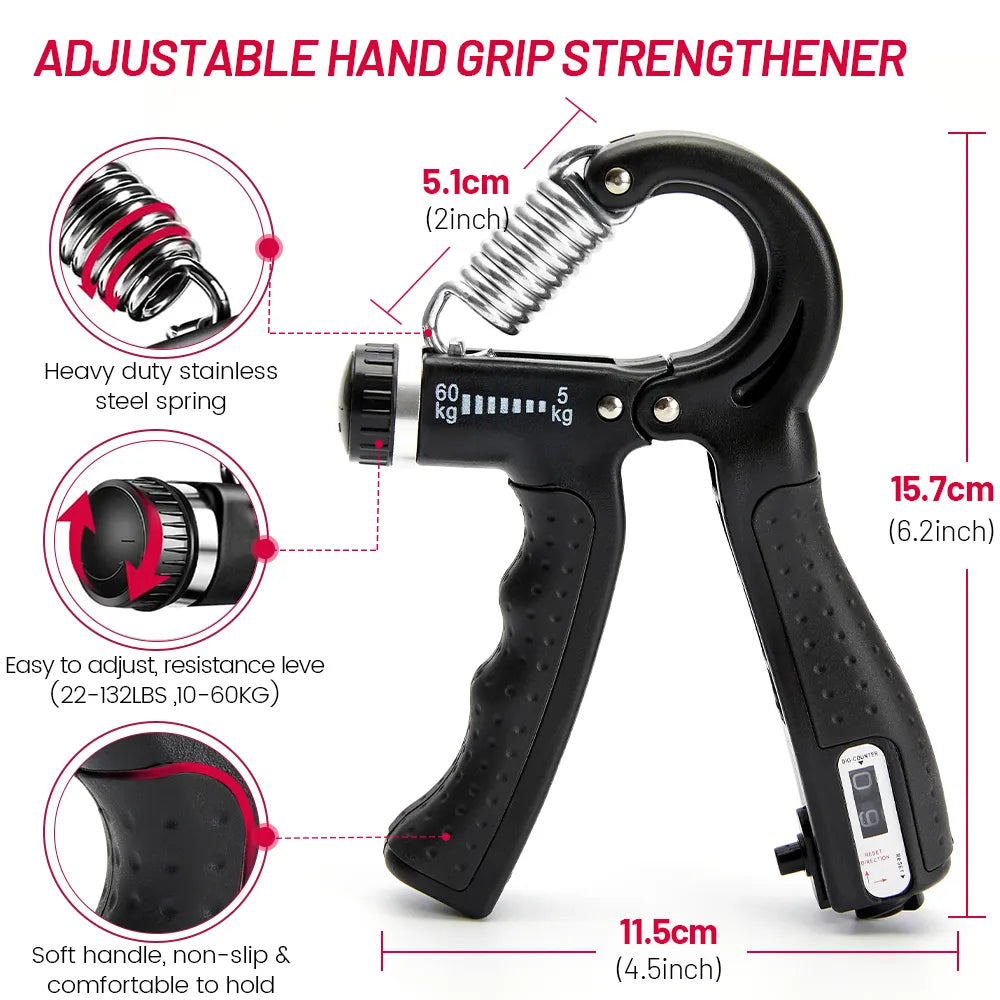 Adjustable 5-60Kg Heavy Hand Gripper Fitness Hand Exerciser Grip Wrist Training Finger Gripper Hand Strengthener for Patient