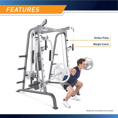 Pro Smith Cage Workout Machine Full Body Training Home Gym System with Leg Developer, Press Bar, Cable Crossovers and Squat Rack, White