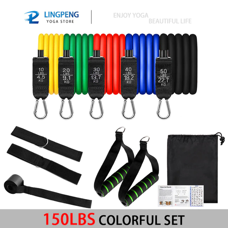 Resistance Band Set Workout Bands Exercise Band 5 Tube Fitness with Door Anchor Handles Legs Ankle Straps and Fitness Stick