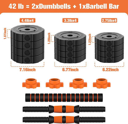 Adjustable Weights Dumbbells Set, 44Lbs  2 in 1 Weights Barbell Dumbbells Non-Slip Neoprene Hand with Connecting Rod for Adults Women Men Fitness,Home Gym Exercise Training Equipment YA018